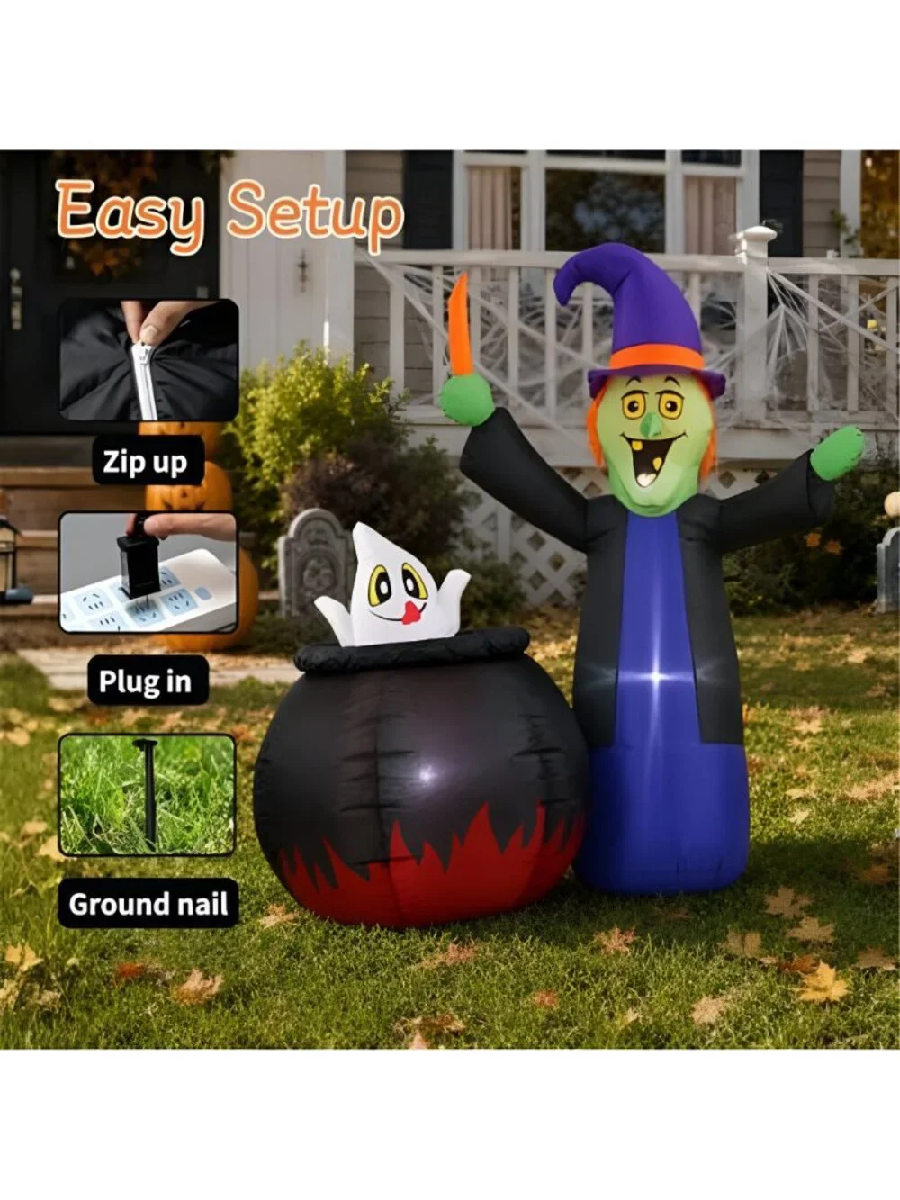5 FT Pop Up and Down Halloween Inflatable Witch and Cauldron Outdoor Decor